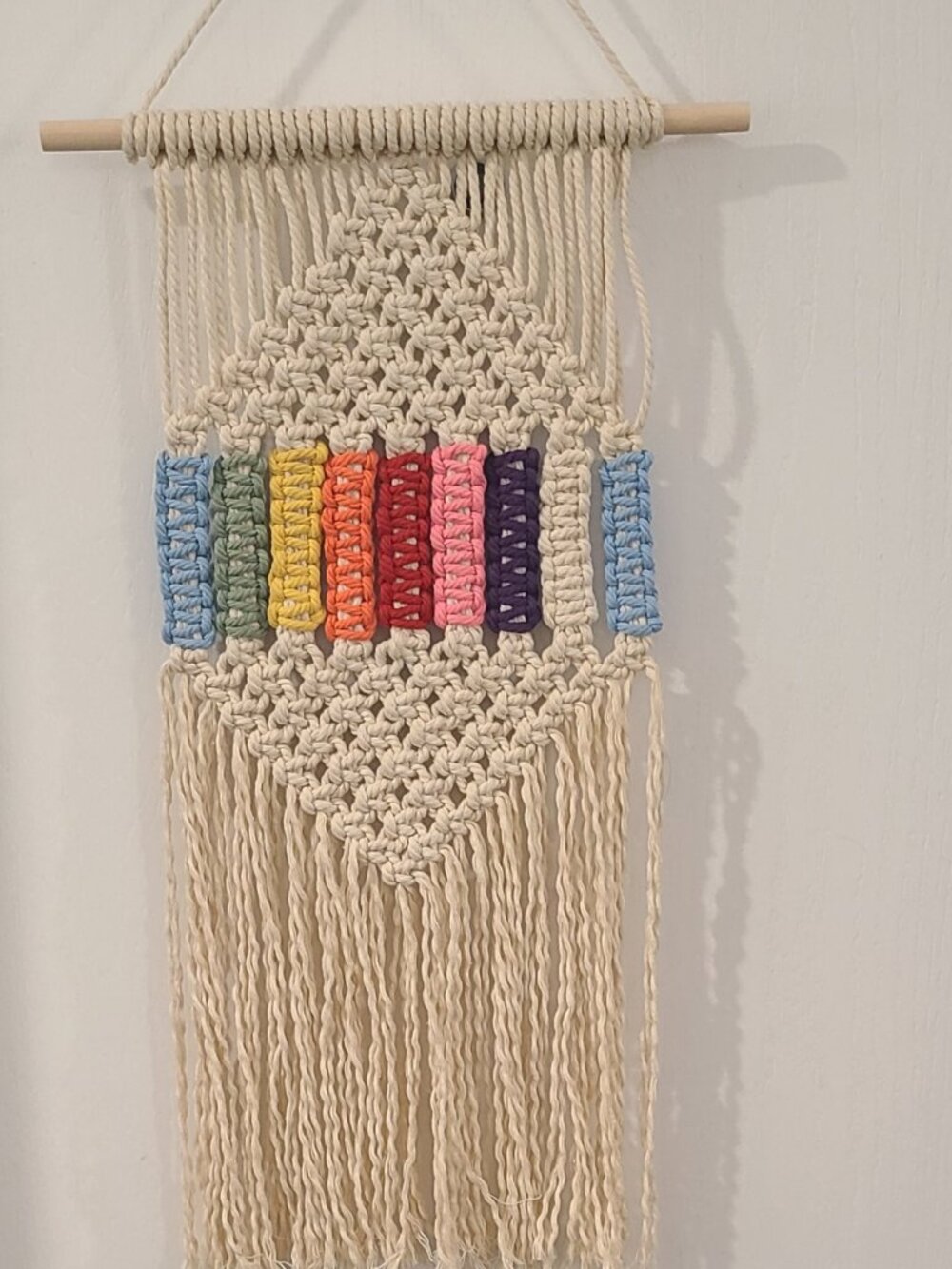 Handmade Macramé Wall Hanging – Natural Cotton – Colorful 9‑Column Design – Boho